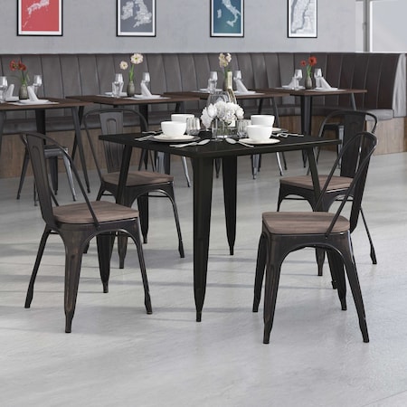 Flash Furniture Black-Antique Gold Metal Stackable Chair with Wood Seat, PK4 4-CH-31230-BQ-WD-GG